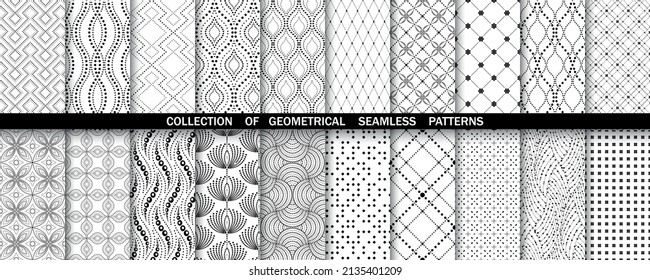 Geometric set of seamless black and white patterns. Simple vector graphics