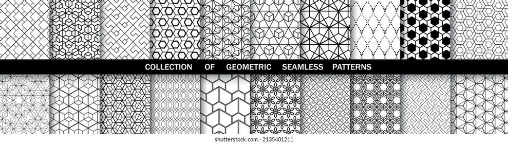 Geometric set of seamless black and white patterns. Simple vector graphics