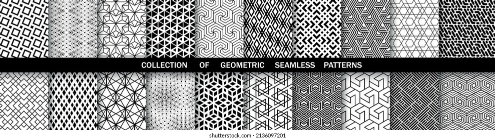 Geometric set of seamless black and white patterns. Simple vector graphics