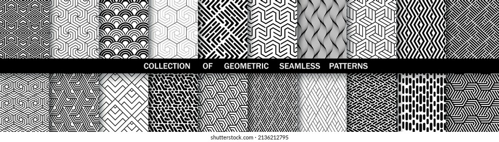 Conjunto geométrico de patrones blancos y negros sin soldadura. Gráficos vectoriales simples