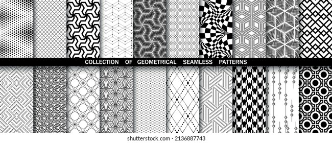 Geometric set of seamless black and white patterns. Simple vector graphics