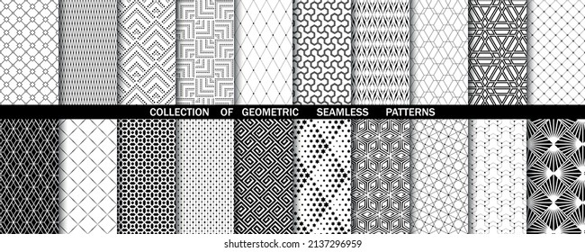 Geometric set of seamless black and white patterns. Simple vector graphics