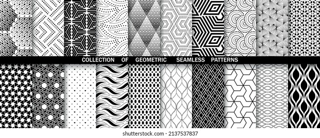 Geometric set of seamless black and white patterns. Simple vector graphics