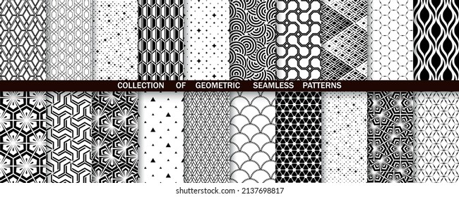 Conjunto geométrico de patrones blancos y negros sin soldadura. Gráficos vectoriales simples