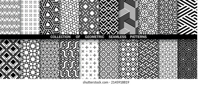 Conjunto geométrico de patrones blancos y negros sin soldadura. Gráficos vectoriales simples