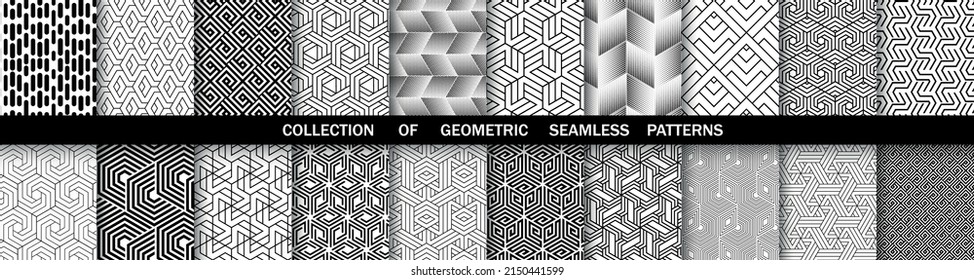 Geometric set of seamless black and white patterns. Simple vector graphics