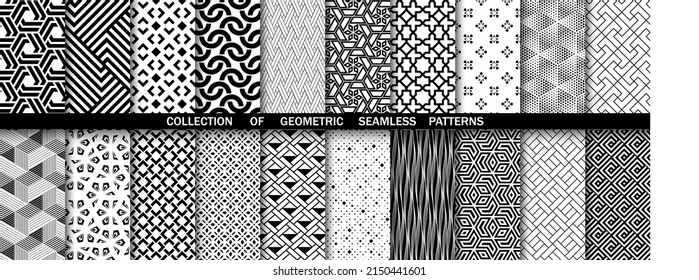 Geometric set of seamless black and white patterns. Simple vector graphics