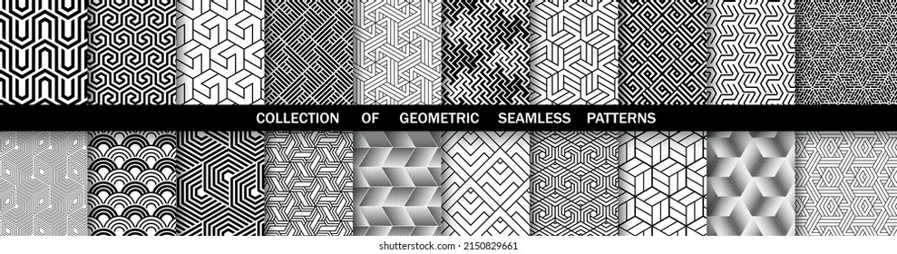 Conjunto geométrico de patrones blancos y negros sin soldadura. Gráficos vectoriales simples