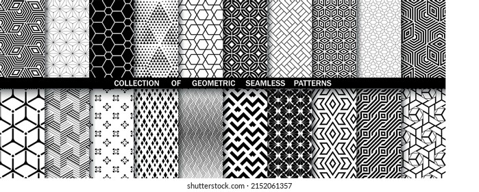 Conjunto geométrico de patrones blancos y negros sin soldadura. Gráficos vectoriales simples