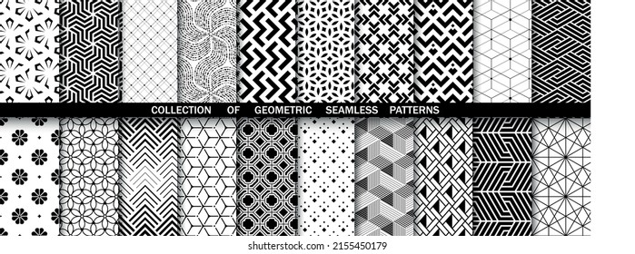 Geometric set of seamless black and white patterns. Simpless vector graphics