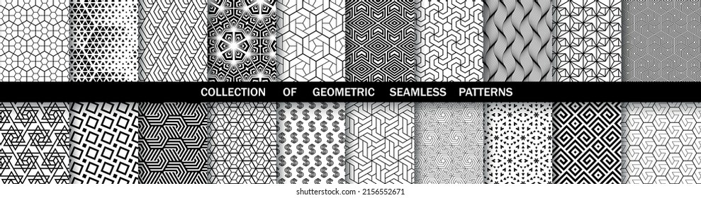 Geometric set of seamless black and white patterns. Simpless vector graphics