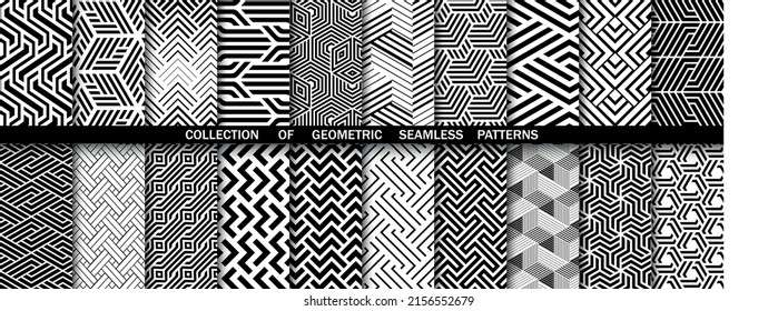 Geometric set of seamless black and white patterns. Simpless vector graphics