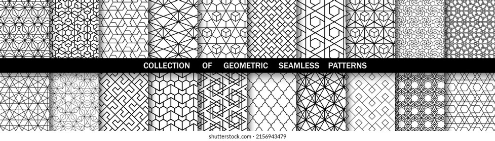Geometric set of seamless black and white patterns. Simpless vector graphics