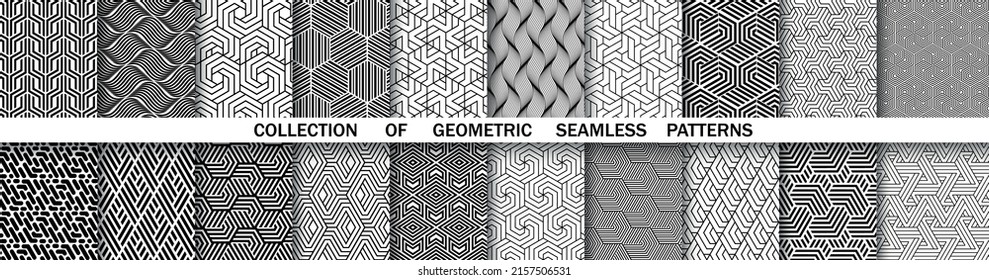 Conjunto geométrico de patrones blancos y negros sin soldadura. Gráficos vectoriales simples