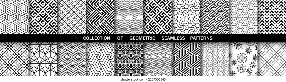 Conjunto geométrico de patrones blancos y negros sin soldadura. Gráficos vectoriales simples