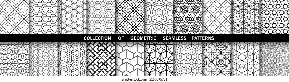 Geometric set of seamless black and white patterns. Simpless vector graphics