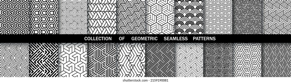 Geometric set of seamless black and white patterns. Simpless vector graphics
