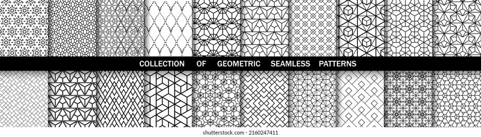 Geometric set of seamless black and white patterns. Simpless vector graphics