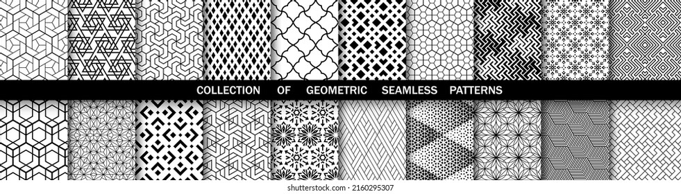 Geometric set of seamless black and white patterns. Simpless vector graphics