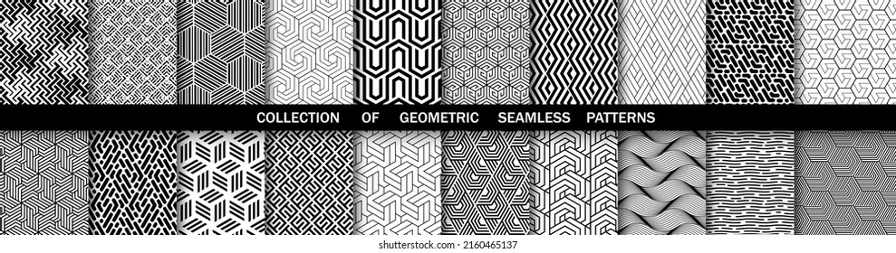 Conjunto geométrico de patrones blancos y negros sin soldadura. Gráficos vectoriales simples