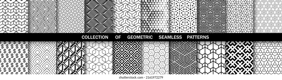 Conjunto geométrico de patrones blancos y negros sin soldadura. Gráficos vectoriales simples