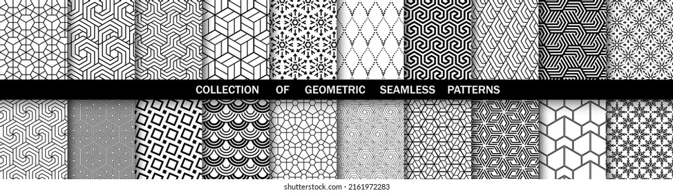 Geometric set of seamless black and white patterns. Simpless vector graphics