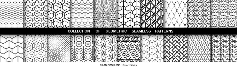 Conjunto geométrico de patrones blancos y negros sin soldadura. Gráficos vectoriales simples