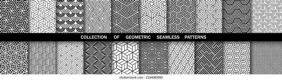 Geometric set of seamless black and white patterns. Simpless vector graphics