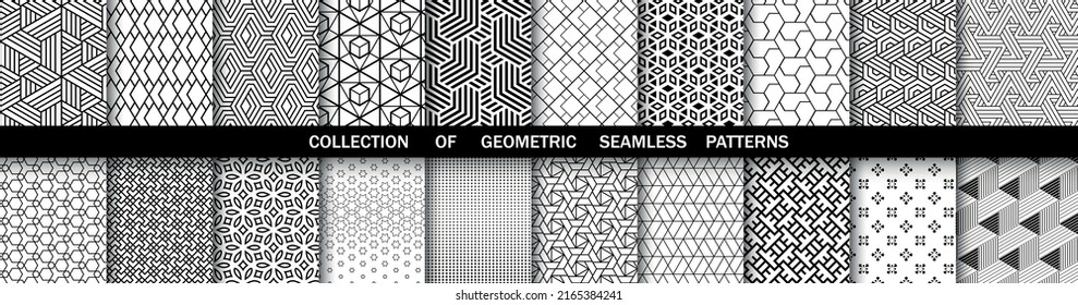 Geometric set of seamless black and white patterns. Simpless vector graphics