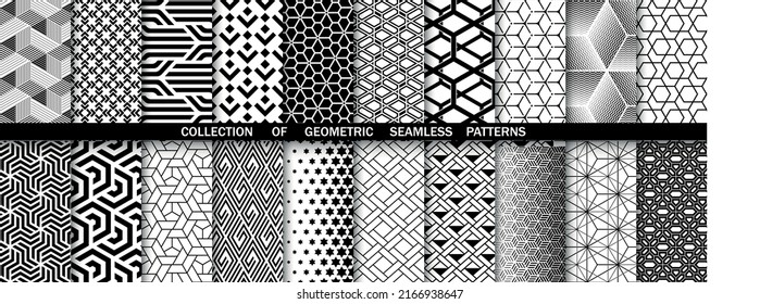 Geometric set of seamless black and white patterns. Simpless vector graphics