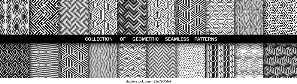 Conjunto geométrico de patrones blancos y negros sin soldadura. Gráficos vectoriales simples