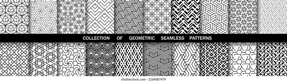 Geometric set of seamless black and white patterns. Simpless vector graphics