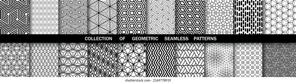 Geometrischer Satz nahtloser schwarz-weißer Muster. Einfache Vektorgrafik
