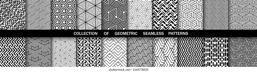 Conjunto geométrico de patrones blancos y negros sin soldadura. Gráficos vectoriales simples