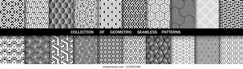 Conjunto geométrico de patrones blancos y negros sin soldadura. Gráficos vectoriales simples