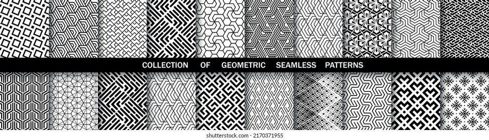 Conjunto geométrico de patrones blancos y negros sin soldadura. Gráficos vectoriales simples