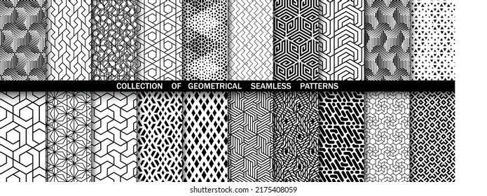 Geometric set of seamless black and white patterns. Simpless vector graphics