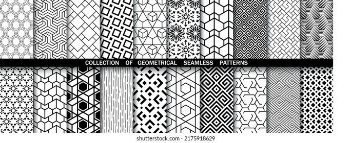 Geometric set of seamless black and white patterns. Simpless vector graphics