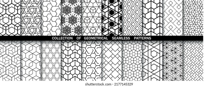 Geometric set of seamless black and white patterns. Simpless vector graphics