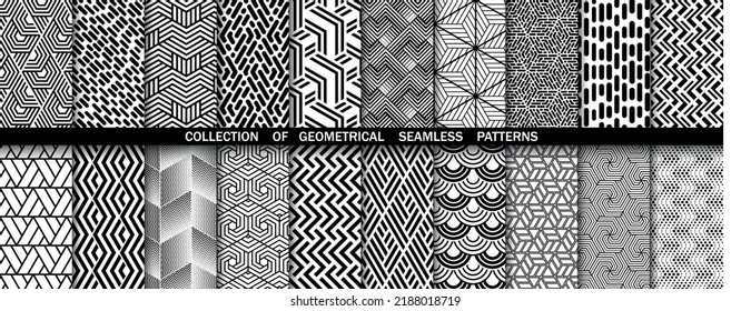 Geometric set of seamless black and white patterns. Simpless vector graphics