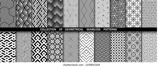 Geometric set of seamless black and white patterns. Simpless vector graphics