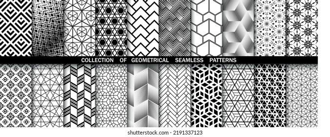 Conjunto geométrico de patrones blancos y negros sin soldadura. Gráficos vectoriales simples