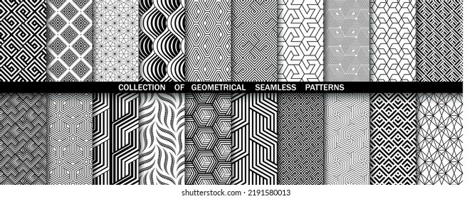 Conjunto geométrico de patrones blancos y negros sin soldadura. Gráficos vectoriales simples