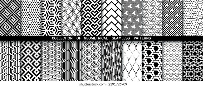 Conjunto geométrico de patrones blancos y negros sin soldadura. Gráficos vectoriales simples