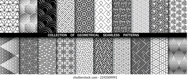 Geometric set of seamless black and white patterns. Simpless vector graphics