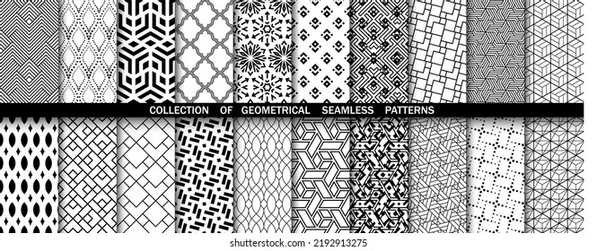 Geometric set of seamless black and white patterns. Simpless vector graphics