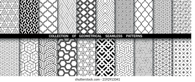 Geometric set of seamless black and white patterns. Simpless vector graphics