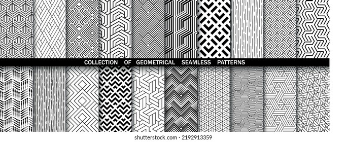 Geometric set of seamless black and white patterns. Simpless vector graphics