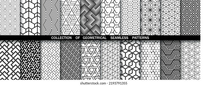 Geometric set of seamless black and white patterns. Simpless vector graphics