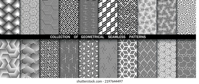 Geometric set of seamless black and white patterns. Simpless vector graphics